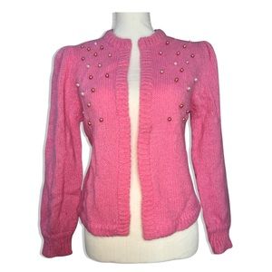 Vintage Ohrbach's Hot Pink Sweater with Pearls | Size Medium